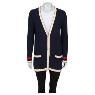 Pre-owned Gucci Straight Blue Embroidered Cardigan - Size S