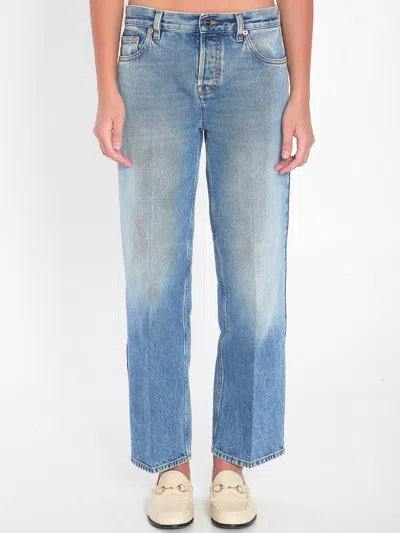 Gucci Straight-leg Jeans With Front Crease And Belt Loops In Blue