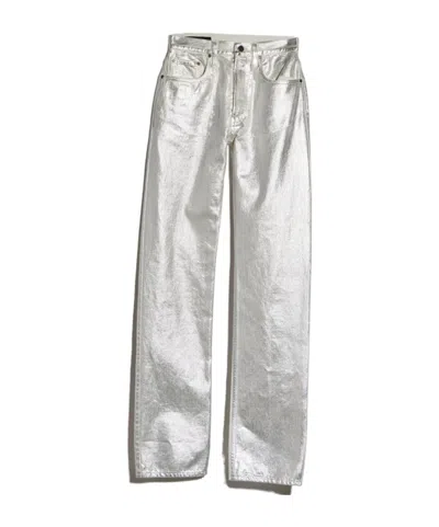 Gucci Straight Denim Pants With Soft Coating In Silver