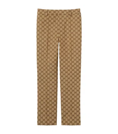 Gucci Straight Gg Canvas Trousers In Brown