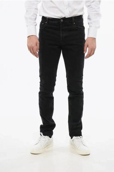 Gucci Straight Leg Jeans With Patent Leather Logo Patch 17cm In Black