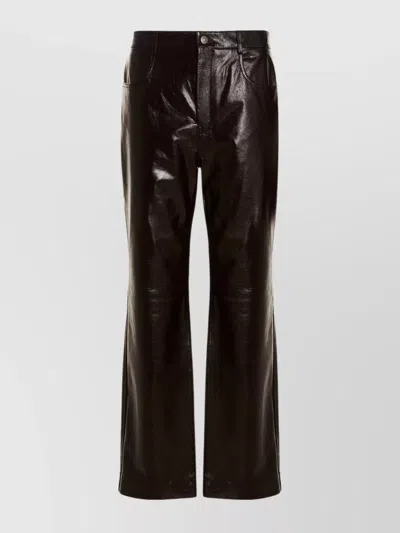 Gucci Straight Leg Leather Trousers With High Waist In Brown