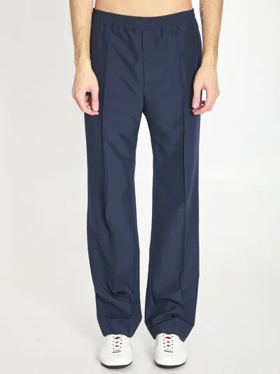 Gucci Straight-leg Pants With Gg-embroidery In Blue