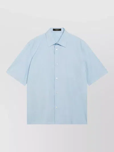 Gucci Gg Cotton Poplin Short-sleeve Shirt With Front Button Closure In Blue