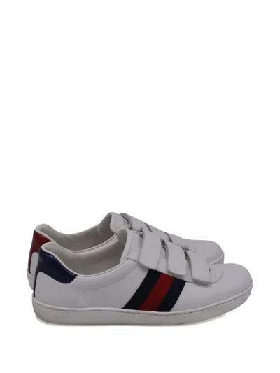 Pre-owned Gucci Strap Leather Sneakers In White