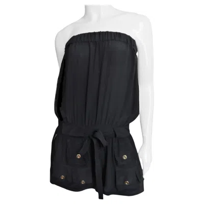 Pre-owned Gucci Strapless Silk Romper In Black