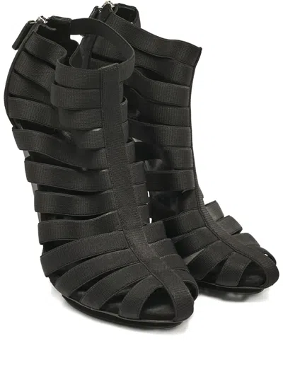 Pre-owned Gucci Strappy Suede Booties In Black