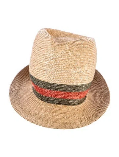 Pre-owned Gucci Straw Fedora Hat In Neutral