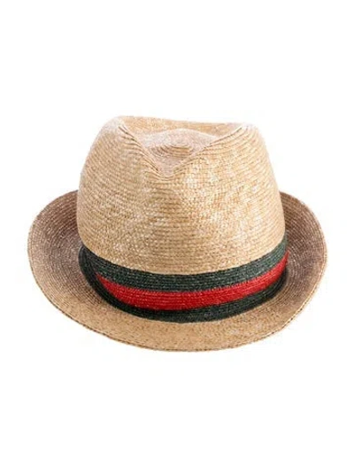 Pre-owned Gucci Straw Fedora Hat In Neutral