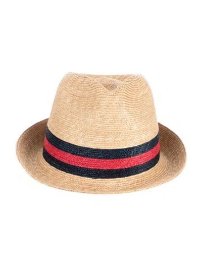 Pre-owned Gucci Straw Fedora Hat In Neutrals