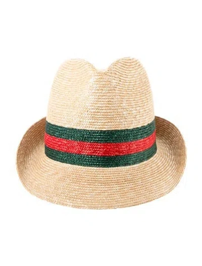 Pre-owned Gucci Straw Fedora Hat W/tags In Neutral