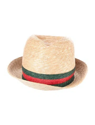 Pre-owned Gucci Straw Fedora Hat W/tags In Neutrals