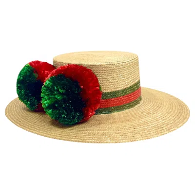 Pre-owned Gucci Straw Hat Pompom In Sand