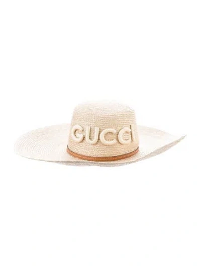 Pre-owned Gucci Straw Leather Hat In Neutrals