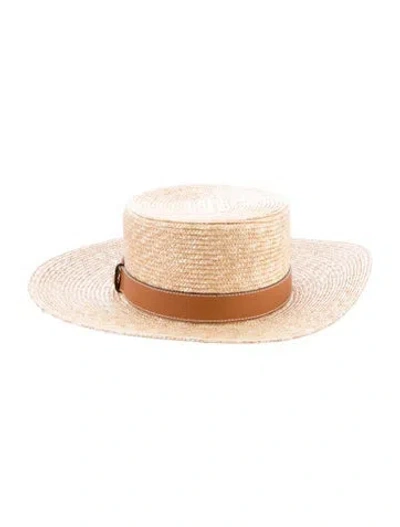 Pre-owned Gucci Straw Logo Hat In Neutrals