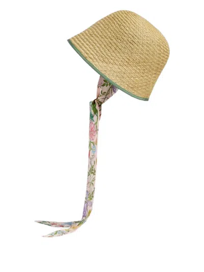 Pre-owned Gucci Straw Ribbon-detail Cloche Hat In Neutral