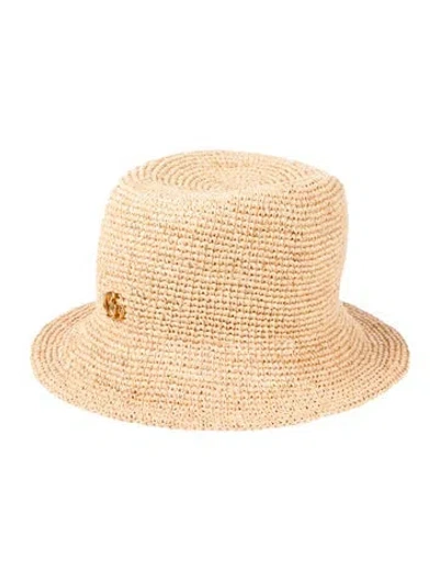Pre-owned Gucci Straw Round Sun Hat In Neutrals