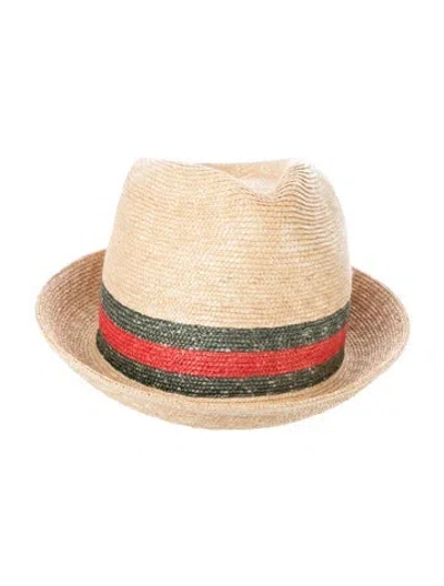 Pre-owned Gucci Straw Web Fedora Hat In Neutral
