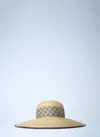 Gucci Straw Wide Brim Hat With Gg Bow In Neutral