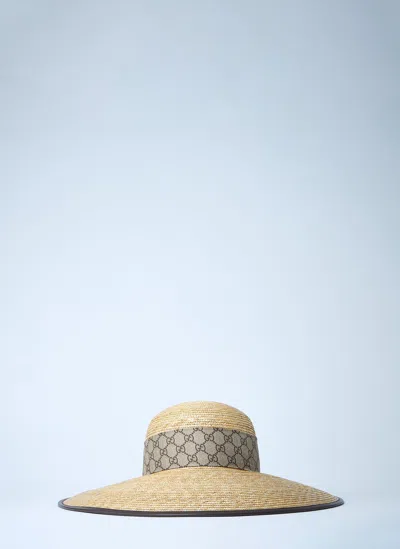 Gucci Straw Wide Brim Hat With Gg Bow