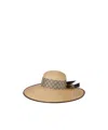 Gucci Straw Wide Brim Hat With Gg Bow In Brown