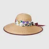 Gucci Straw Wide Brim Hat With Silk Bow In Brown