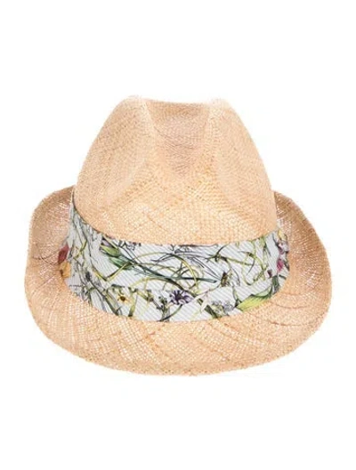 Pre-owned Gucci Straw Woven Fedora Hat In Neutral