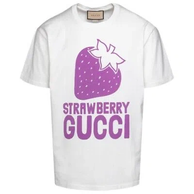 Pre-owned Gucci Strawberry Logo Oversized Fit White T-shirt