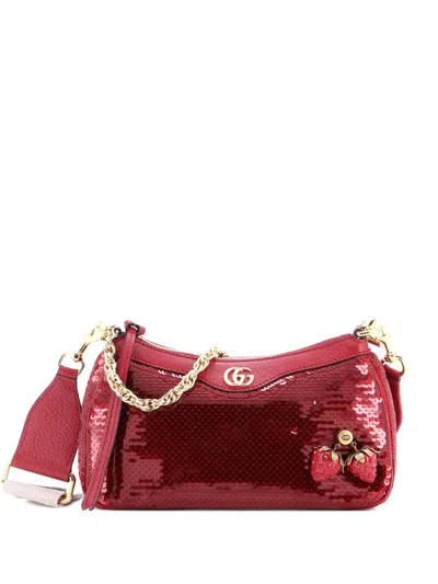 Pre-owned Gucci Strawberry Ophidia Shoulder Bag Sequins Small Crossbody Bag In Red