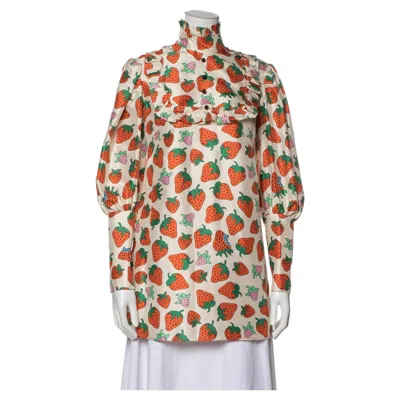 Pre-owned Gucci Strawberry Print Silk Tunic In Sand