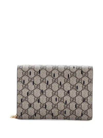 Pre-owned Gucci Strawberry Wallet On Chain Printed Gg Coated Canvas Mini Crossbody Bag In Brown