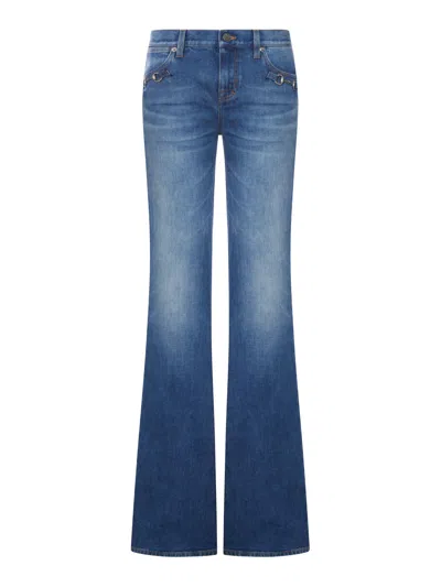 Gucci Stretch Cotton Jeans With Hook In Brown