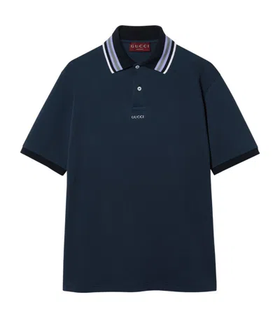 Gucci Stretch-cotton Logo Polo Shirt In Blue
