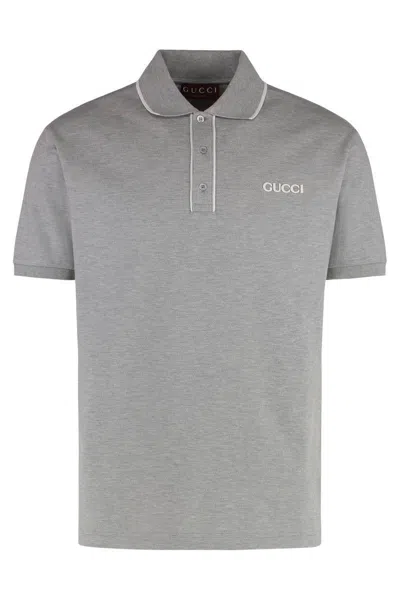 Gucci Grey Polo Shirt With Collared Neckline In Gray