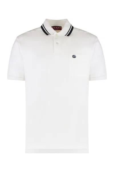 Gucci Stretch Cotton Piqué Polo Shirt In White