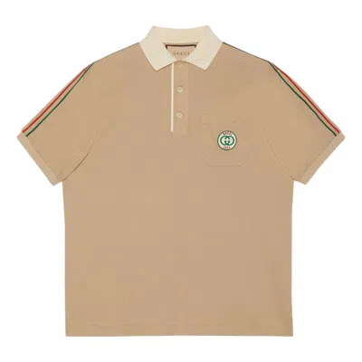 Gucci Stretch Cotton Piquet Polo Shirt 'beige' In Brown
