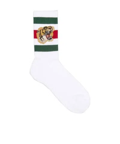 Gucci Stretch Cotton Socks With Tiger In White