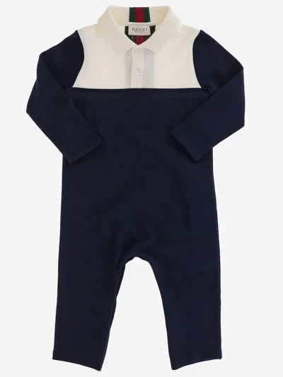 Gucci Stretch Cotton With Web Ribbon Bodysuit In Blue