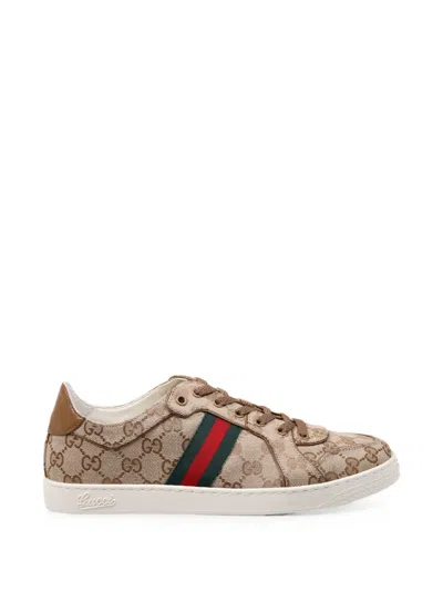 Gucci Stretch Gg Supreme Web-stripe Sneakers In Brown