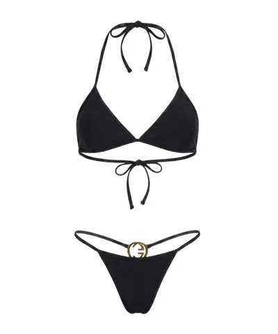 Gucci Stretch Jersey Bikini With Interlocking G In Black
