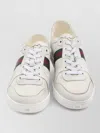 Gucci Leather Stretch Lace Up Sneakers Signature Stripe In White