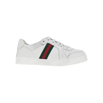 Gucci Kids' 'stretch' Leather Sneakers In White
