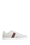 Gucci White Stretch Sneakers With Laser-cut Gg Motif In Neutral