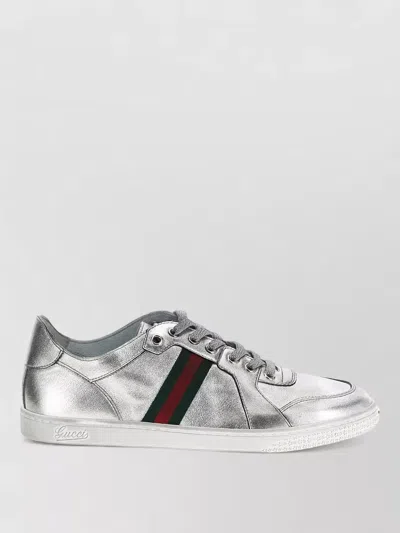Gucci Stretch Metallic Leather Sneakers Rubber Sole In Silver