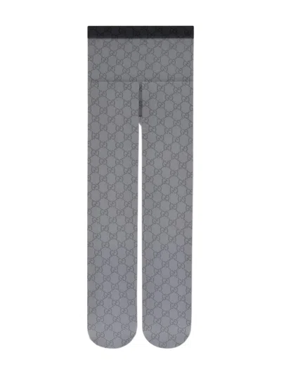 Gucci Stretch Nylon All Over Logo Print Tights In Nero