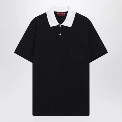 Gucci Logo-embroidered Polo T-shirt In Black
