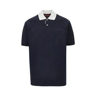 Gucci Stretch Piquet Polo Shirt In Blue