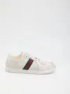 Gucci Leather Stretch Lace Up Sneakers Signature Stripe In Multi