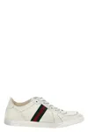Gucci Leather Stretch Lace Up Sneakers Signature Stripe In White