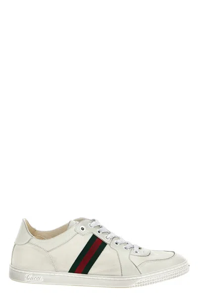 Gucci Leather Stretch Lace Up Sneakers Signature Stripe In Multi